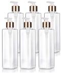 Clear Plastic PET Square Bottles with Gold Pumps