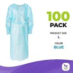 Blue Disposable Isolation Gown, Large, Pack of 100