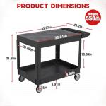 Heavy Duty Plastic Utility Service Cart, 2 Tier