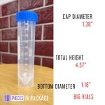 10 Pack 50ml Plastic Vial Tubes with Caps