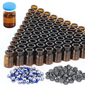 Amber Glass Vials 3ml - 100 Pack with Caps