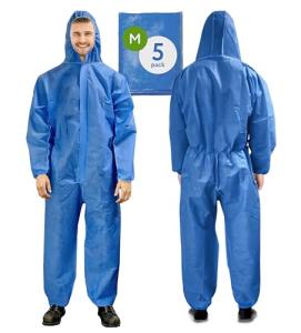 Blue Disposable Coveralls with Hood - Pack of 5