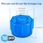 50 Syringe Tip Caps with Storage Box, Blue