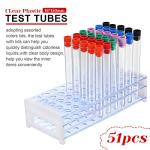 50 Clear Plastic Test Tubes with Rack