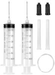 2 Pack 60ml Syringe with 55.1” Tube and Needle 16G 1.5”, Luer Lock Syringes with Cap for Fluid Suction Injector, Drawing Oil, Fluid, Water, Lab, Pets