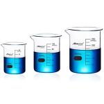 Maccx Sturdy Glass Beakers, 3 Sizes of 50ml 100ml 250ml,3.3 Borosilicate Griffin Low Form with Printed Graduation, BKLS01-003