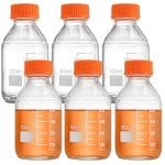 Yopay 6 Pack Media Storage Bottles 500ml, Reusable Glass Bottle with GL45 Screw Cap, Round Leakproof Scientific Glass Container for Labs, Classrooms or Home Use