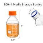 Yopay 6 Pack Media Storage Bottles 500ml, Reusable Glass Bottle with GL45 Screw Cap, Round Leakproof Scientific Glass Container for Labs, Classrooms or Home Use