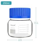stonylab Graduated Storage Bottle, Premium Glass Round Bottom Reagent Bottle with GL80 Screw Cap, High Transparency Wide Mouth Media Storage Bottle with Clear Scale, 250 ml