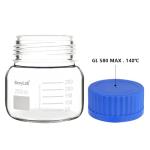 stonylab Graduated Storage Bottle, Premium Glass Round Bottom Reagent Bottle with GL80 Screw Cap, High Transparency Wide Mouth Media Storage Bottle with Clear Scale, 250 ml