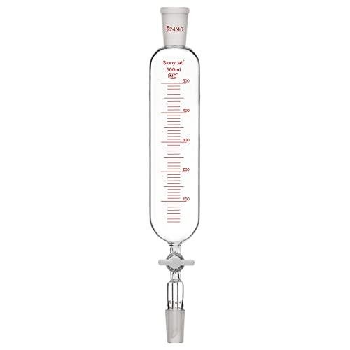 stonylab Addition Funnel, 24/40 Joint Borosilicate Glass Graduated Dropping Funnel with PTFE Stopcock for Laboratory Use, 500ml