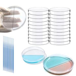 Estresen 30 PCS 90mm 2 Compartments Plastic Petri Dish with Lids, Sterile with 10PCS 10uL Inoculation Loops