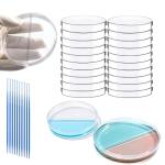 Estresen 30 PCS 90mm 2 Compartments Plastic Petri Dish with Lids, Sterile with 10PCS 10uL Inoculation Loops