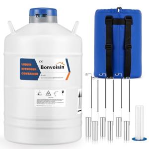 Bonvoisin 20L Liquid Nitrogen Container, LN2 Tank Cryogenic Dewar, Aluminum Alloy Semen Tank with 6 Canisters Carry Bag
