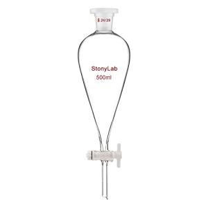 stonylab Borosilicate Glass 500 ml Heavy Wall Conical Separatory Funnel with 24/29 Joints and PTFE Stopcock, 500 ml