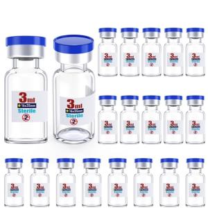 Ks-Tek 20pcs Sterile Empty Vial,Sample Vials with Self Healing Injection Port and Flip Off Cover,Borosilicate Injection Glass Bottle Individually Packing (Transparent, 3 ml)