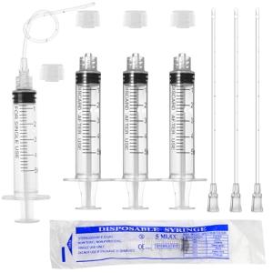 5ml Luer Lock Syringe with Cap and Soft Plastic Tube, Individually Wrapped 10 Pack, Suitable for Pet Liquids Feeding
