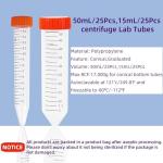 15ml Conical Centrifuge Tubes,25-Pack Sterile Polypropylene Test Tubes with Leak-Proof Screw Caps & Graduated Marks for Lab Use (15mL-25Pcs)