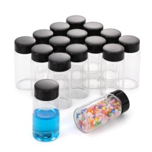 Njvial 16Pcs 25ml Small Glass Vials with Lids Lab Sample Vials Empty Refillable Portable Mini Bottles with Screw Caps for Essential Oils Perfume Liquid DIY Craft Travel Use