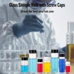 Njvial 16Pcs 25ml Small Glass Vials with Lids Lab Sample Vials Empty Refillable Portable Mini Bottles with Screw Caps for Essential Oils Perfume Liquid DIY Craft Travel Use