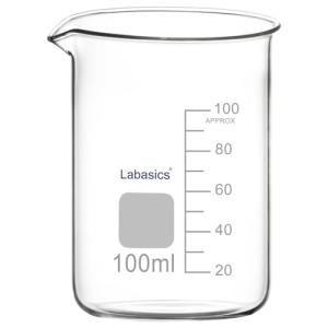 Labasics Glass Beaker, 1 Pack Borosilicate Glass Graduated Low Form Griffin Beaker with Pouring Spout Lab Beaker, 100 ml, High Temperature Resistance, Laboratory use