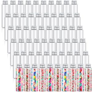 Tioncy 60 Pcs 50 ml Clear Plastic Test Tubes Gumball Tubes Plastic Vials with Caps Storage Containers for Plants, Beads Candy Powders Spices Storage Scientific Experiments Interest Cultivation