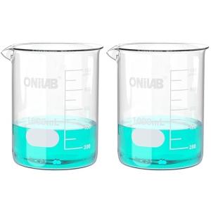 ONiLAB Scientific Griffin Low Form Glass Beaker, 2pcs Vol.1000ml, 3.3 Borosilicate Glass, Printed Graduation 13900248…