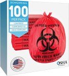 Biohazard Waste Bags, 10 Gallon, 100 Count