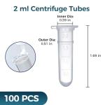 100 Pack Sterile 2ml Centrifuge Tubes with Snap Caps