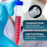 15ml Centrifuge Tubes - 100 Pack with Caps