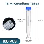 15ml Centrifuge Tubes - 100 Pack with Caps