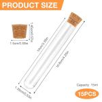 Clear Plastic Test Tubes with Cork Stoppers, 15 Pcs