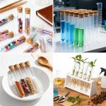 Clear Plastic Test Tubes with Cork Stoppers, 15 Pcs