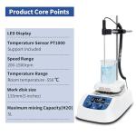 ONiLAB 550℃ LCD Digital Hotplate Magnetic Stirrer with Ceramic Coated Aluminum Work Plate and Metal Case,Timer 1min-99h59min,200-1500rpm,10L,Temp Probe Sensor & Support Stand & Stirring Bar Included