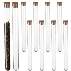 10 Clear Plastic Test Tubes with Cork Stoppers