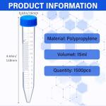 1200 Pcs 15ml Plastic Centrifuge Test Tubes