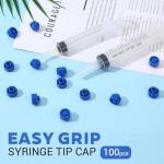 100 Luer Lock Dispensing Syringe Caps – Blue