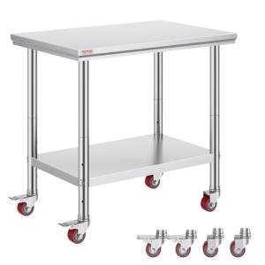 Stainless Steel Work Table with Wheels - 36x24 Inch