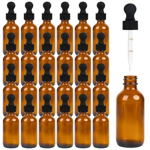 24 Pack Amber Glass Dropper Bottles - 2 oz