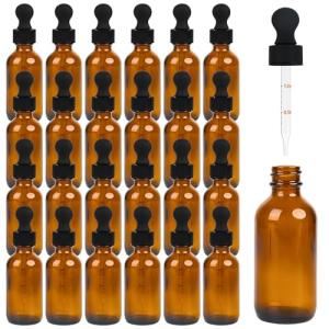 24 Pack Amber Glass Dropper Bottles - 2 oz
