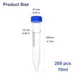 10mL Centrifuge Tubes, 200 Pack, Leak-Proof Caps
