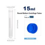 15ml Round Bottom Centrifuge Tubes, 100 Pack