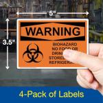 Biohazard No Food or Drink Refrigerator Labels 4-Pack