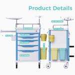 OLERN Medical Rolling Crash Cart with Adjustable IV Pole