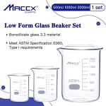 Maccx Borosilicate Glass Beakers, 3 Sizes