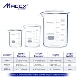 Maccx Borosilicate Glass Beakers, 3 Sizes