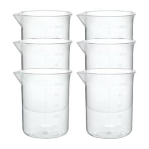 6 Pack 100ml Plastic Lab Beakers with Pour Spout