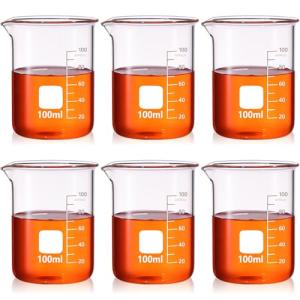 6 Pack 100ml Borosilicate Glass Lab Beakers