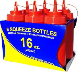 16 oz Red Wide Mouth Squeeze Bottles - Pack of 6