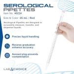 LabChoice 25mL Red Serological Pipettes - 200 Count